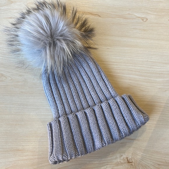 Warm Grey & Grey Pompom Fur Beanie - Picture 1 of 1